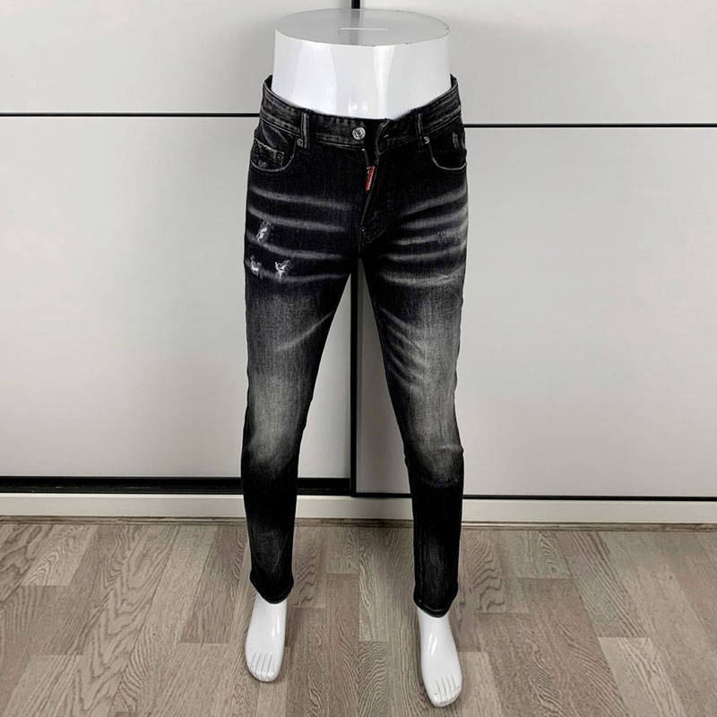 Men'S Fashion Grey Jeans - Moda urbana, pantalones vaqueros ajustados negros
