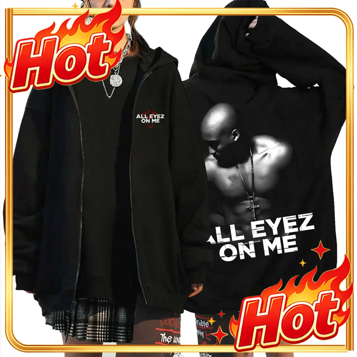 Mens Fashion Zip Up Hoodies - Sudadera con capucha y cremallera cruzada