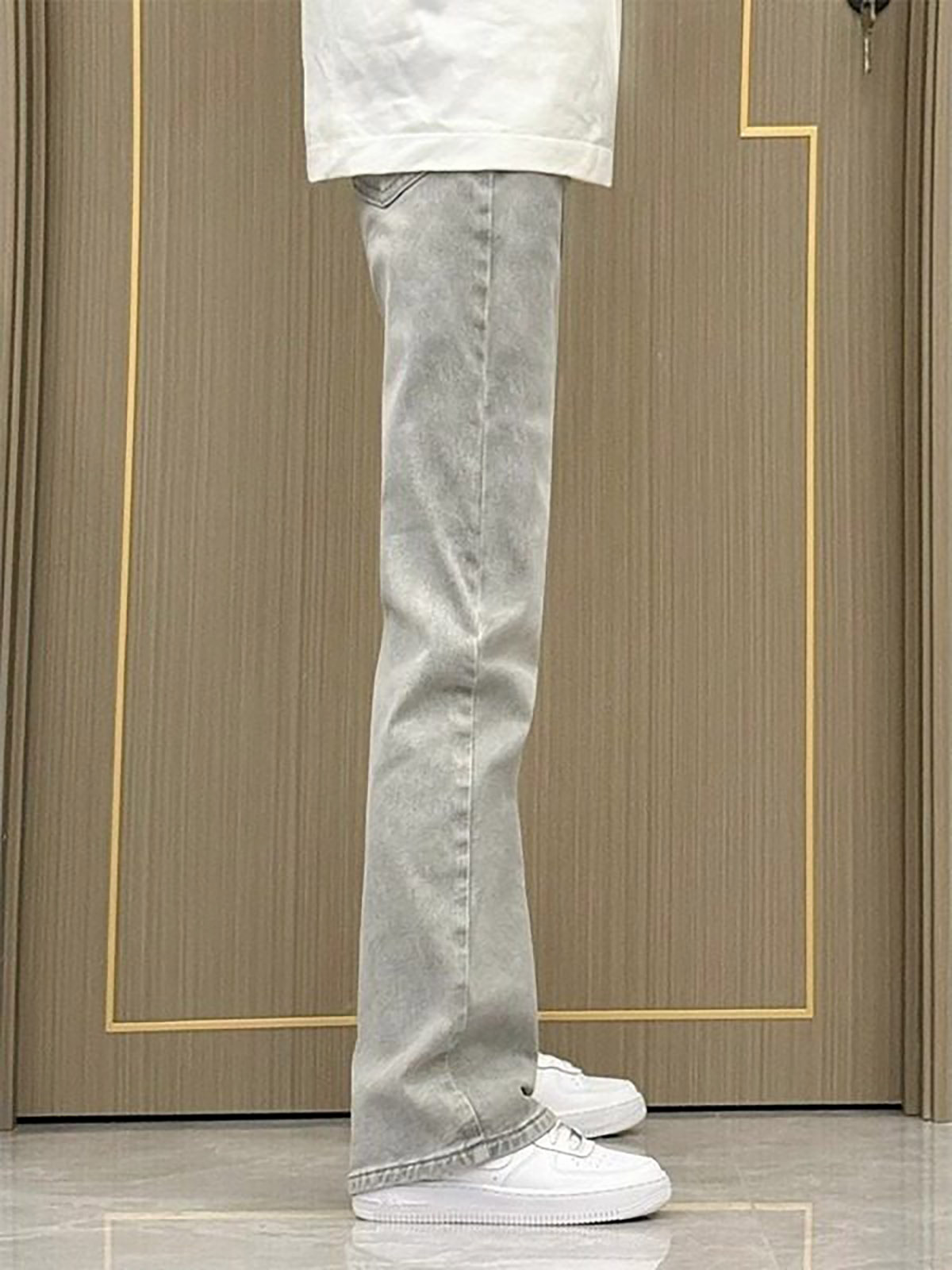 Men'S Fashion Grey Jeans - Jeans de Pierna Recta Color Gris